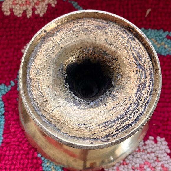 Vintage Etched Brass Bowl on Pedestal Stem - 1970's - Picture 14 of 15